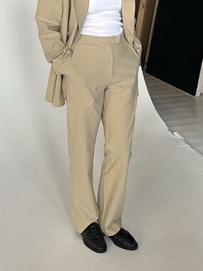 Djerf Avenue First Choice Pants Greige Straight Leg High Waist Organic Size S